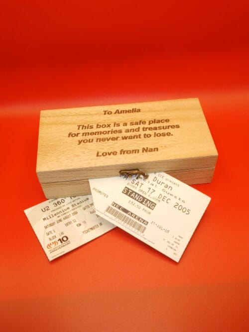 Laser engraved wooden jewellery and storage box with natural finish