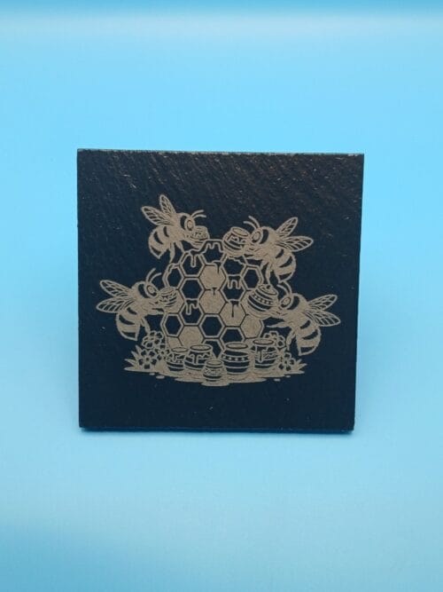 Bees and honey laser engraved natural slate drinks coaster