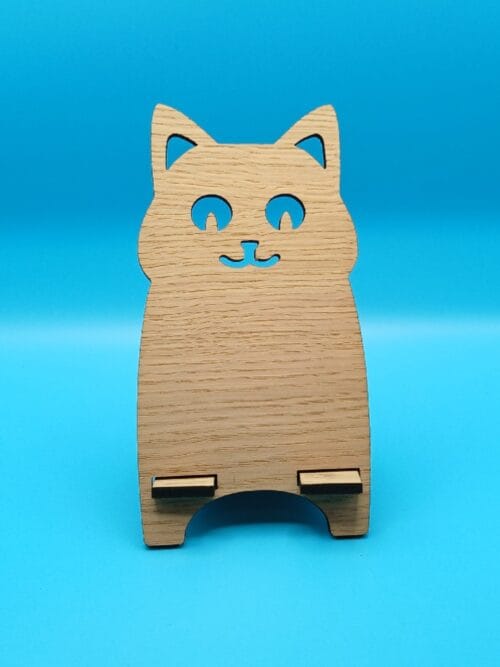 Cat lover gift oak laminate phone holder