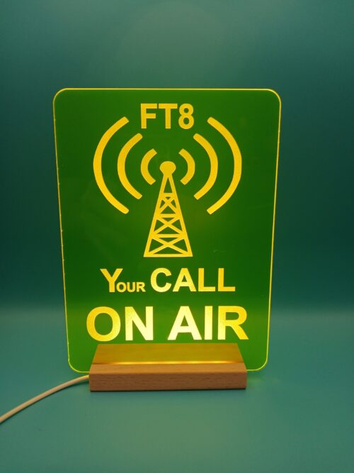 Ham Shack personalised FT8 On Air illuminated sign Yellow Green acrylic