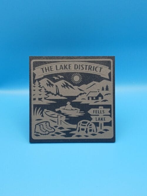 Square slate drinks coaster inspired by Lake District scenery