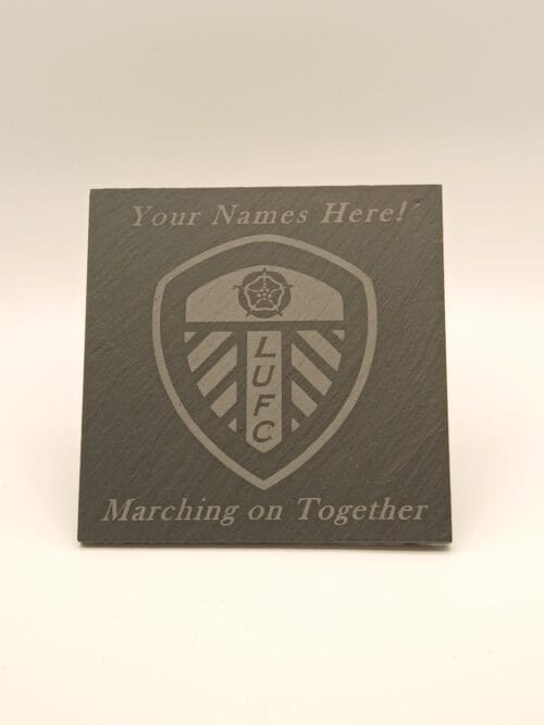 Personalised Leeds Football Club engraved slate drinks coaster