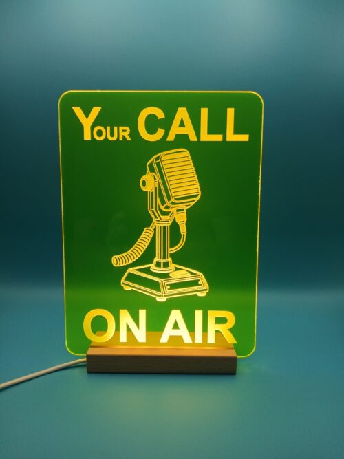 Ham Shack On Air personalised microphone illuminated sign Yellow Green acrylic