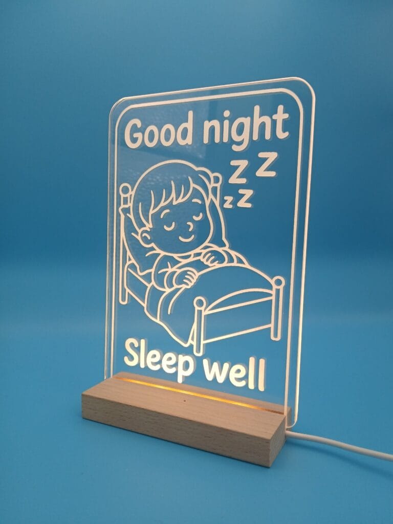 Soft glowing acrylic night light with Good Night design