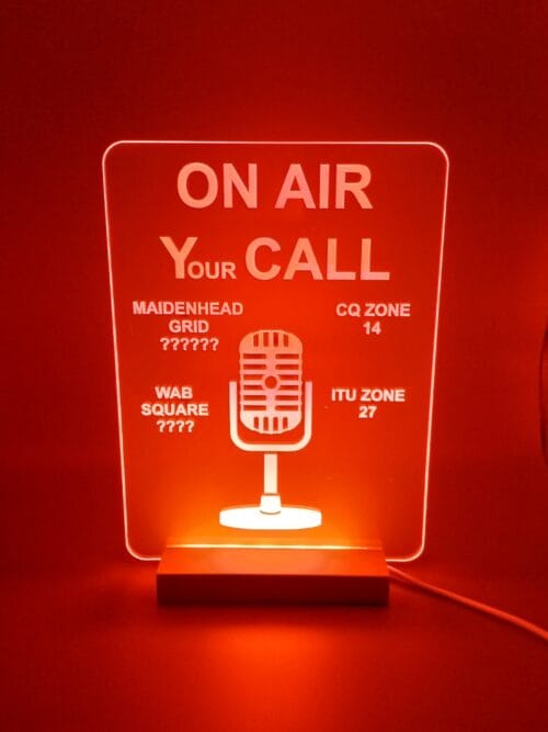 Personalised ham shack illuminated sign with callsign and location information