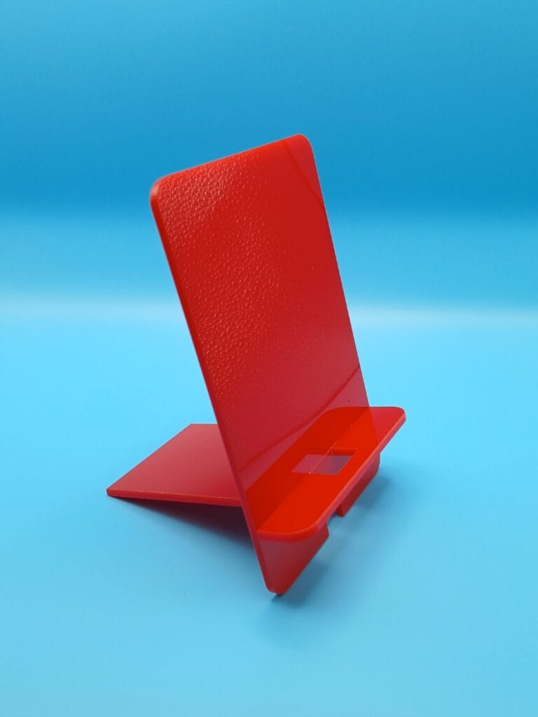 Two-piece red acrylic phone stand design