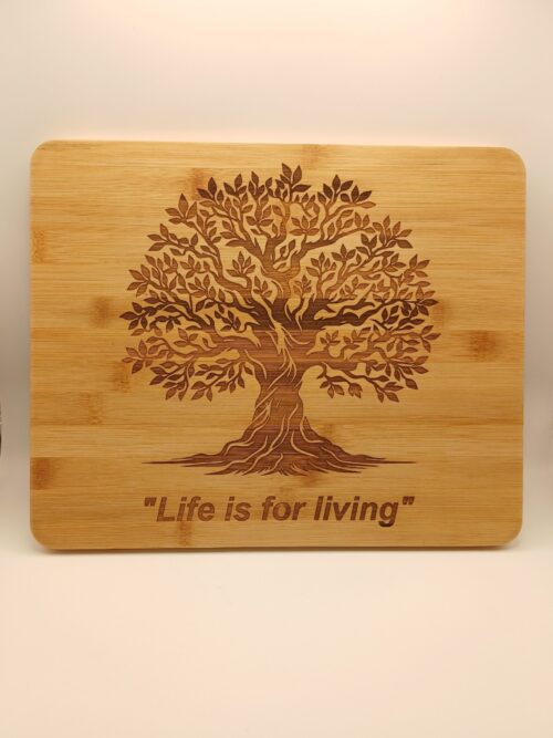 Tree of Life laser engraved bamboo chopping board 300mm wide